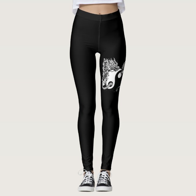 Leggings Tigre y dragón, Yin Yang, blanco y negro moderno (Anverso)