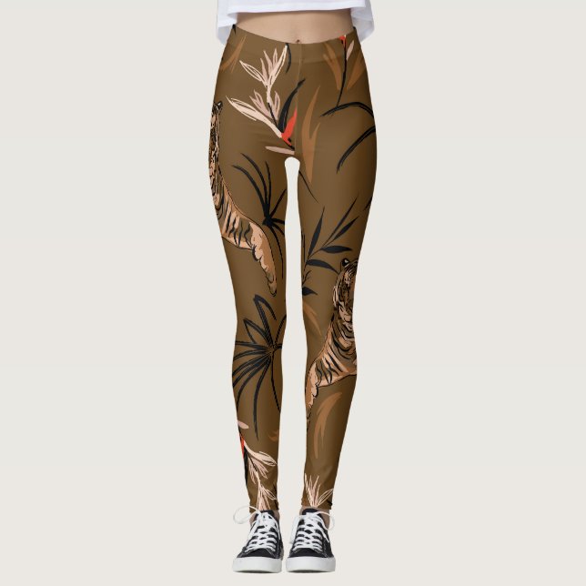 Leggings Tigres Tropicales Paraíso Flor Patrón (Anverso)