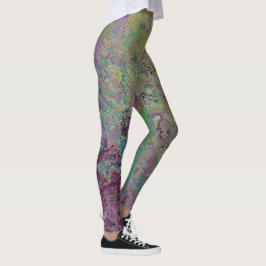 Leggings Tinta colorida de alcohol, resumen verde y borgoño