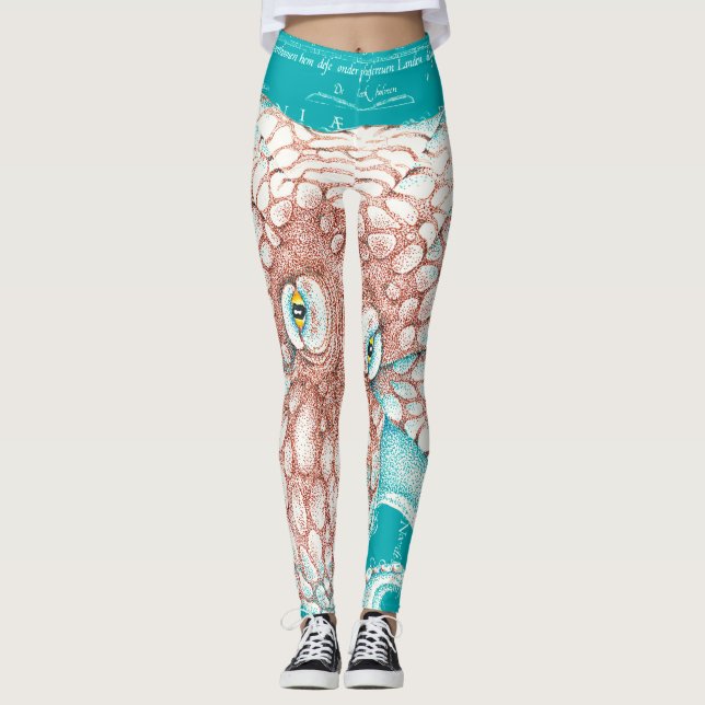 Leggings Tinta de mapa de cosecha Verde azulada de naranja (Anverso)