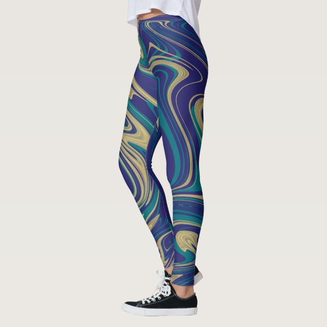 Leggings Tinte Mármol Azul Líquido Dorado (Izquierda)