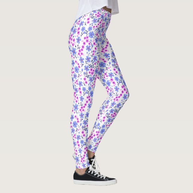 Leggings Tiny cute white blue pink floral pattern (Derecha)
