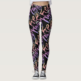 Leggings Tipografía de Arcoíris Moderna Libre y Feliz Doodl