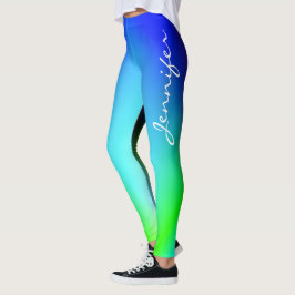 Leggings Tipografía de nombre con gradiente ombre azul verd