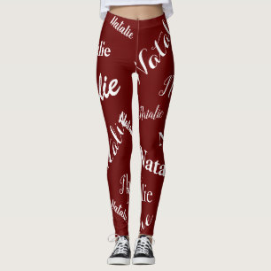 Leggings Tipografía de nombre personalizado Fuente Burdeos