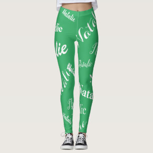 Leggings Tipografía de nombre personalizado Fuente Verde ma