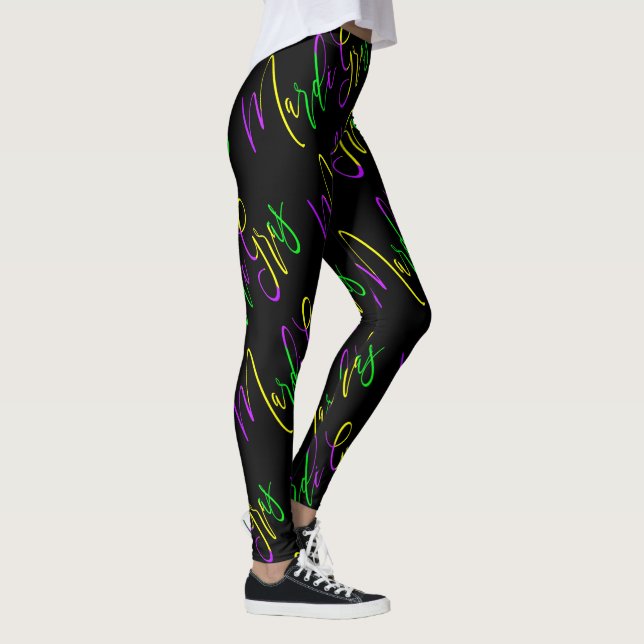 Leggings Tipografía del mardi galas negro verde morado (Derecha)