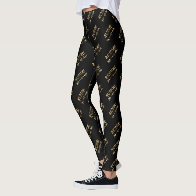 Leggings Tipografía holandesa holandesa de aspecto negro y  (Izquierda)