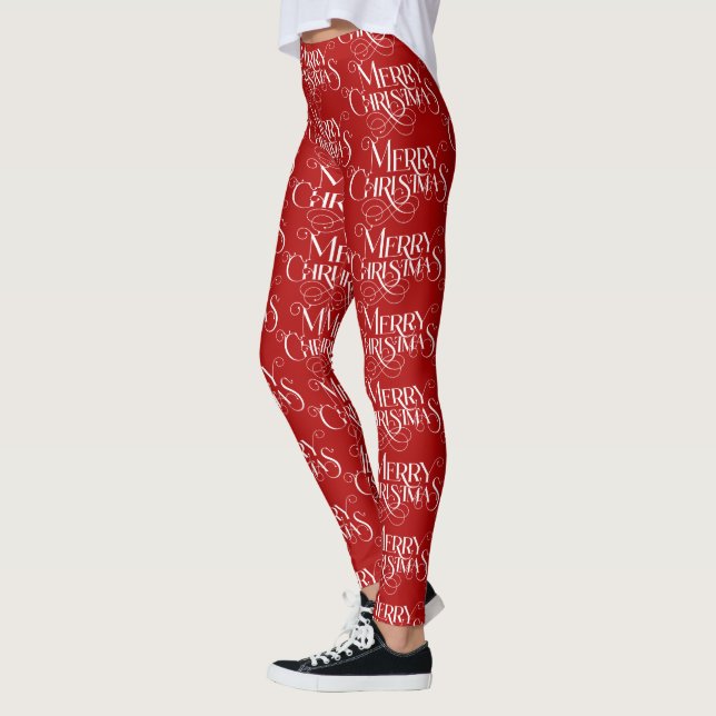 Leggings Tipografía Retro De La Navidad Blanca Sobre El Mer (Izquierda)