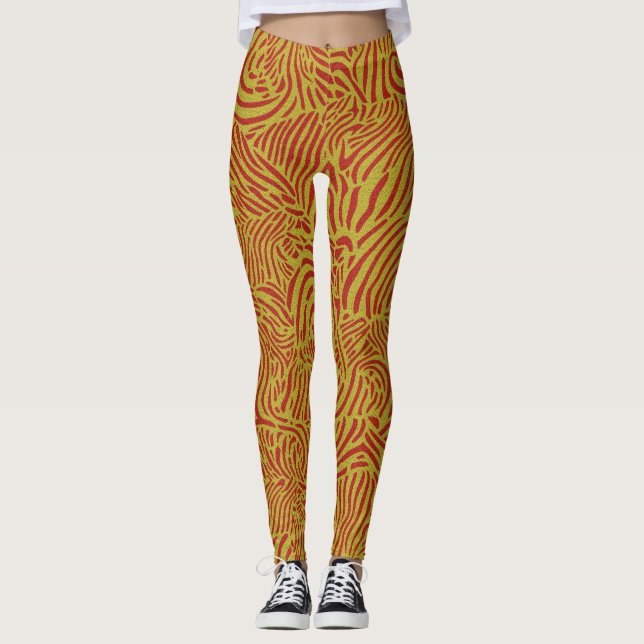 Leggings Tiras de oro y diseño de cebra Naranja (Anverso)