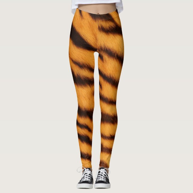 Leggings Tiras de tigre Naranja salvajes y vibrantes (Anverso)