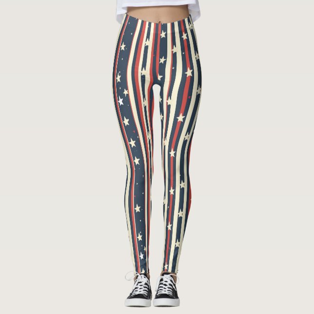 Leggings Tiras rojas, blancas y azules con estrellas (2) (Anverso)