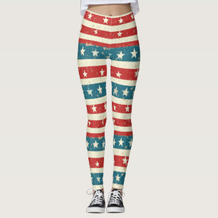 Leggings Tiras rojas, blancas y azules de época con estrell