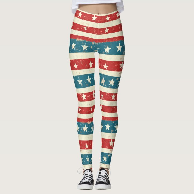 Leggings Tiras rojas, blancas y azules de época con estrell (Anverso)