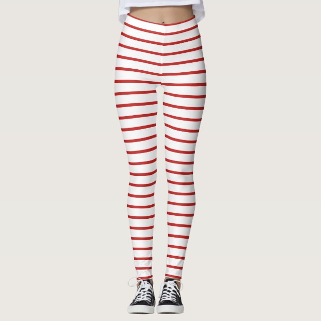 Leggings Tiras rojas y blancas festivas (Anverso)