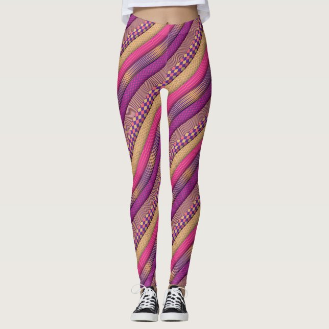 Leggings Tiras tribales rosas patrón geométrico negrita etn (Anverso)