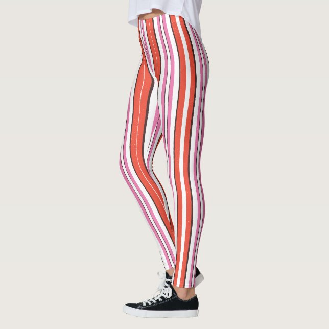 Leggings Tiras verticales de moda suave l rosa y naranja (Izquierda)