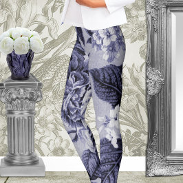 Leggings Toalla de Floral Botánica Morada Azul Mulberry No.