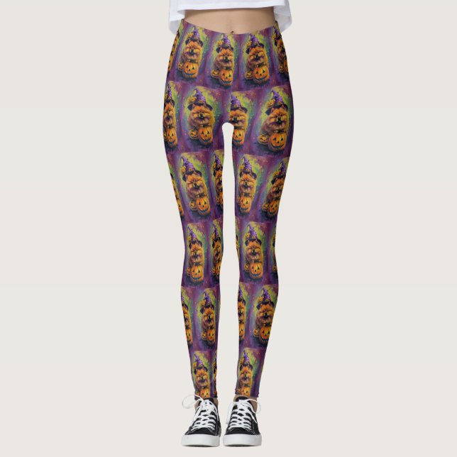 Leggings Tocante Chow Chow Perro Halloween Bruja Y Calabaza (Anverso)