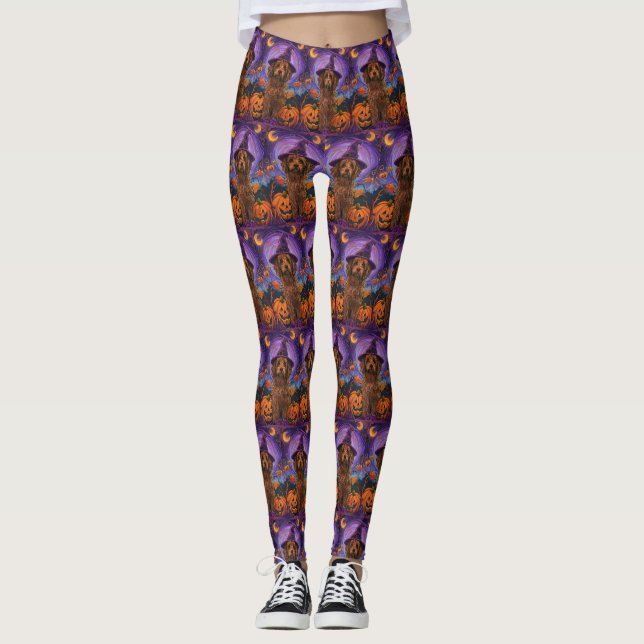 Leggings Tocante Goldendoodle Perro Halloween Calabaza de B (Anverso)