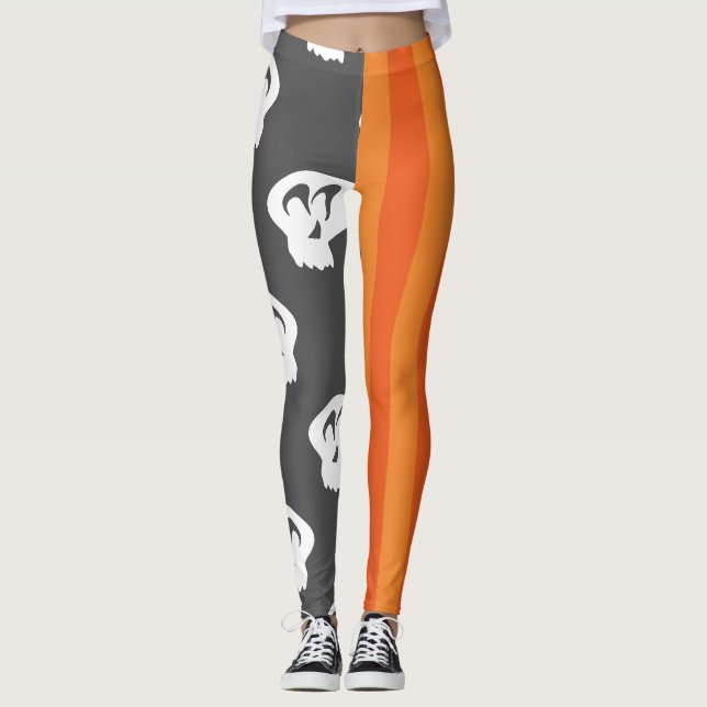 Leggings Tocante Moda Halloween Skulls & Stripes (Anverso)