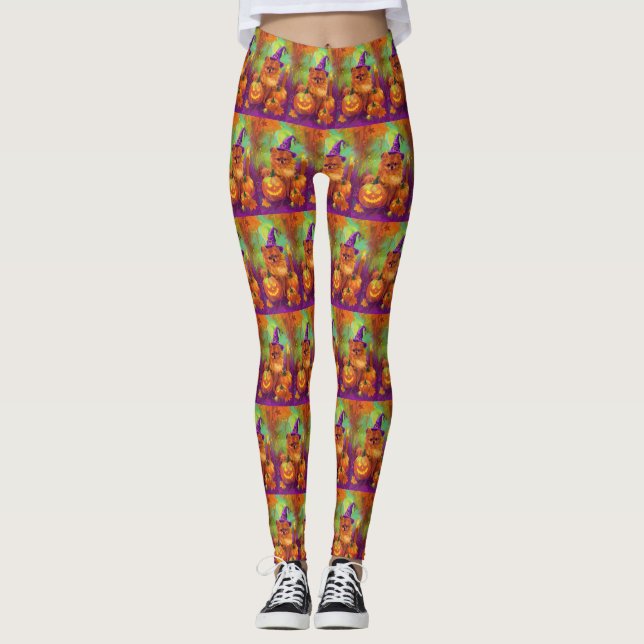 Leggings Tocante Perro Pomeraniano Halloween Bruja Y Calaba (Anverso)