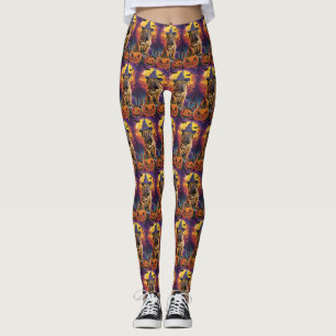 Leggings Tocante Shar Pei Perro Halloween Bruja Y Calabaza