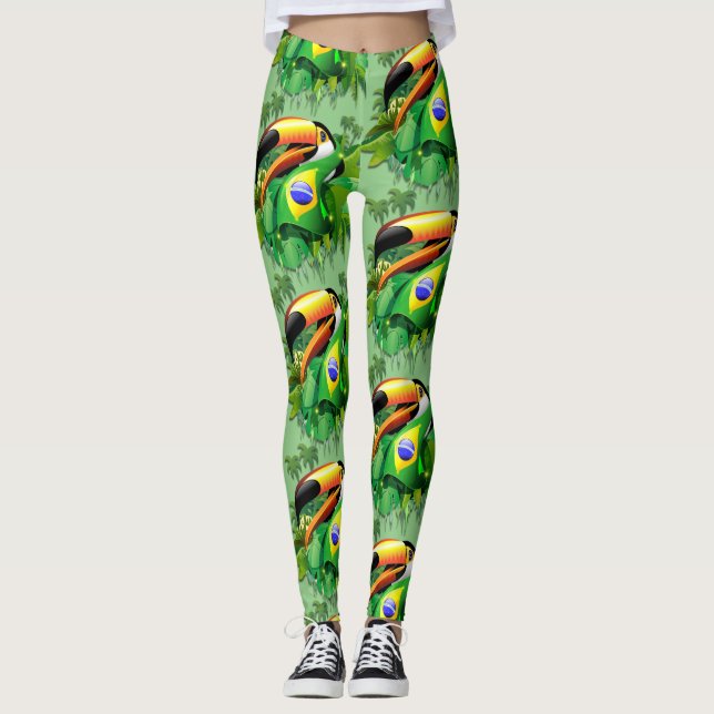 Leggings Toco Toucan con bandera de Brasil (Anverso)
