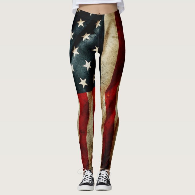 Leggings Toda la yoga americana de la bandera del Grunge (Anverso)