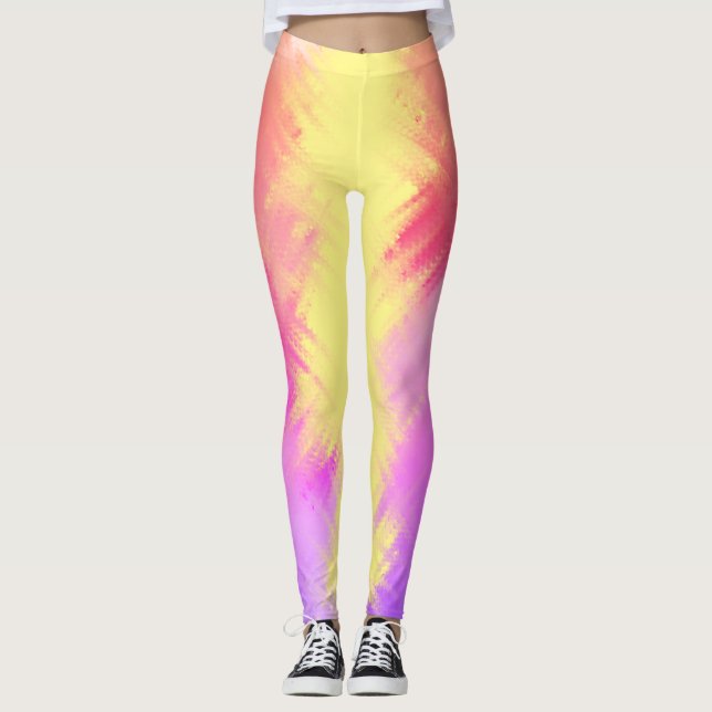 Leggings todo-sobre-impresión en rosa y amarillo a (Anverso)