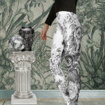 Leggings Toile Botánico Floral Blanco Negro Vintage<br><div class="desc">Las leggings florales vintage en blanco y negro en un patrón de gran tamaño,  con un fondo original de tela y fondo hendido.</div>