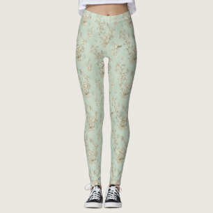 Leggings Toile de País Francés Verde Menta con Pájaros y Fl