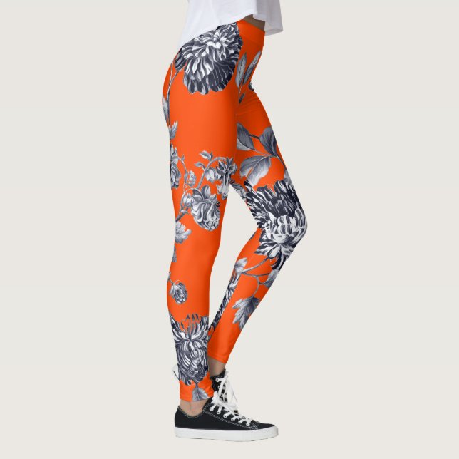 Leggings Toile floral botánico anaranjado negro y blanco (Derecha)
