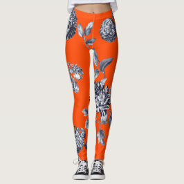 Leggings Toile floral botánico anaranjado negro y blanco