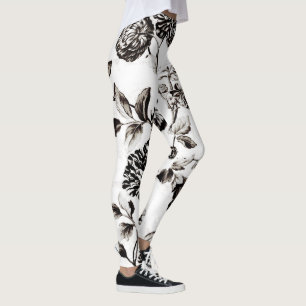Leggings Toile floral de época blanca y negra n.º 2