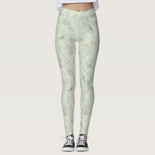 Leggings Toile Francés Verde Menta Pájaros y Floral 3