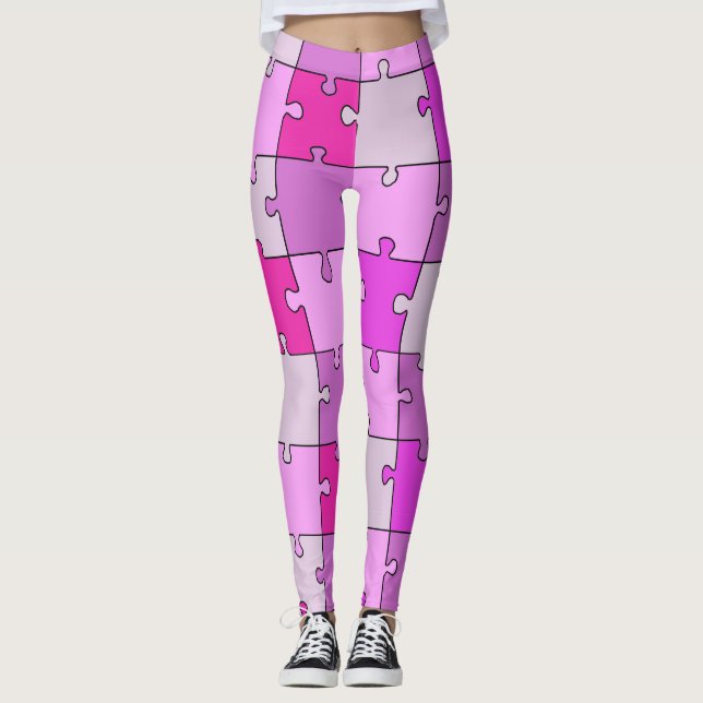 Leggings Tones rosados del rompecabezas juguetón (Anverso)