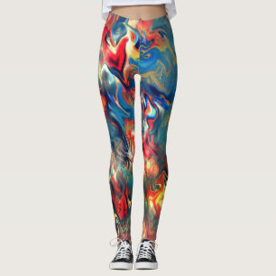 Leggings Tonos azul y rojo manchados, pintura satinada virt