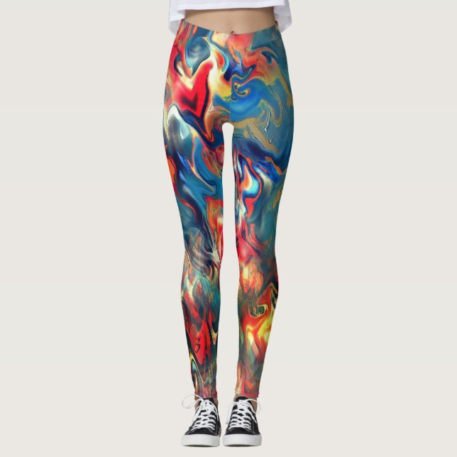 Leggings Tonos azul y rojo manchados, pintura satinada virt (Anverso)
