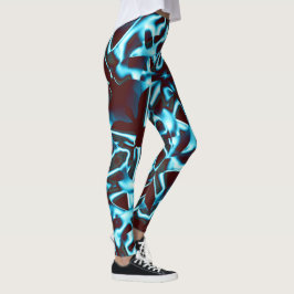 Leggings Tonos de cian claro en cintas abstractas y rojo os