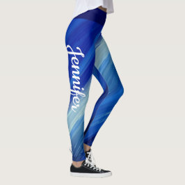 Leggings Tonos de pinceles azules con nombre blanco