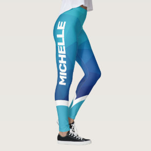 Leggings Tonos geométricos azules con franja blanca moderna