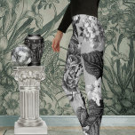 Leggings Tonos grises blancos y negros Toalla floral vintag<br><div class="desc">Un patrón extra grande de flores vintage en blanco y negro en tonos grises con la trama y la trama visibles.</div>