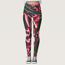 Leggings Tonos rojos en cintas abstractas en cian oscuro