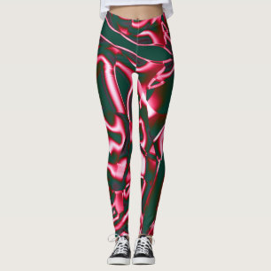 Leggings Tonos rojos en cintas abstractas en cian oscuro