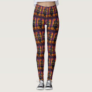 Leggings Tonto Rottweiler Perro Halloween Bruja Y Calabaza