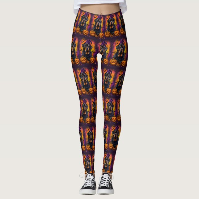 Leggings Tonto Rottweiler Perro Halloween Bruja Y Calabaza (Anverso)
