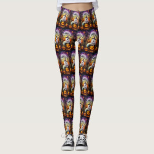 Leggings Tonto Samoyed Perro Halloween Bruja Y Calabaza