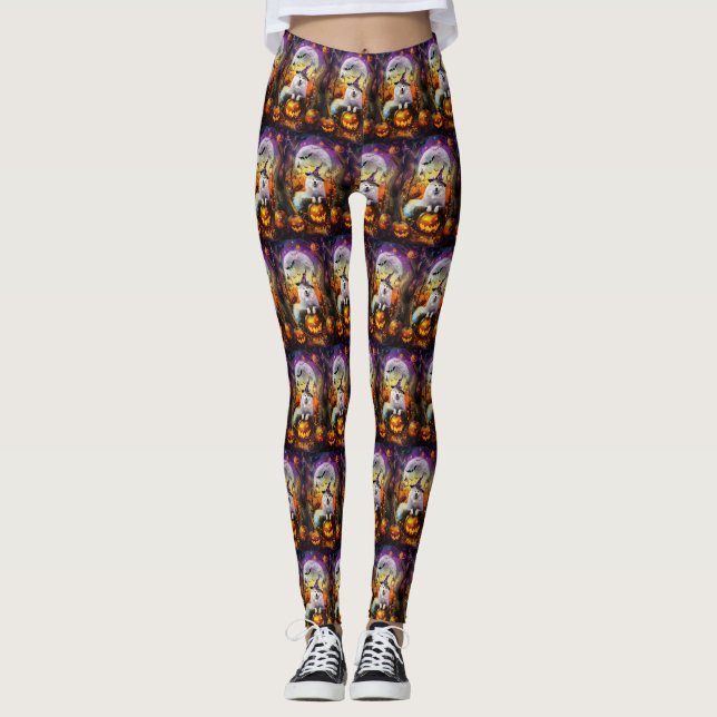 Leggings Tonto Samoyed Perro Halloween Bruja Y Calabaza (Anverso)