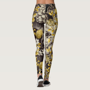Leggings Toque floral de oro de tonos marrones blancos negr